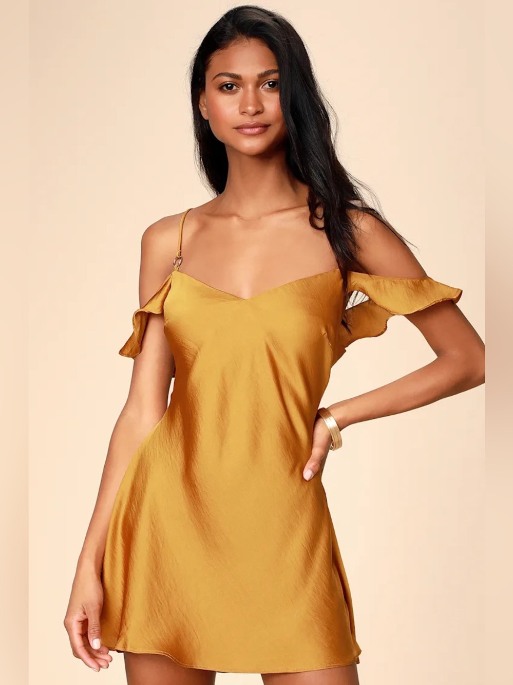 EUC Free People Size Small What I Want Gold Satin Dress